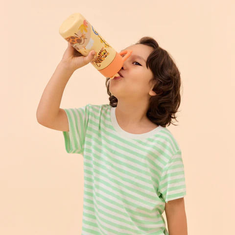Affenzahn Kids Water Bottle Stainless Steel with Straw Non Spill 430ml