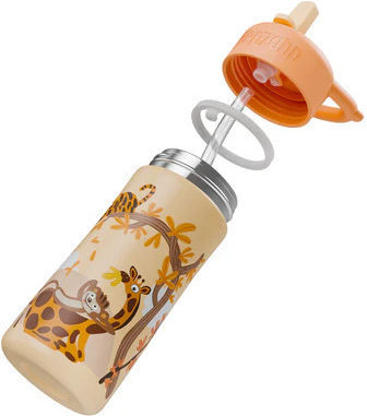 Affenzahn Kids Water Bottle Stainless Steel with Straw Non Spill 430ml