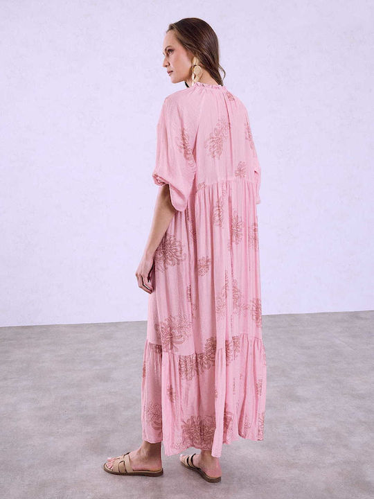 Celestino Rochie De Damă Maxi Cu Volane Decolteu Loose Fit Roz