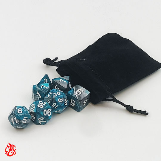 Two-Tone Blue Grey Dice Set Pouch Set Acrylic Dice RPG Dungeons & Dragons Pathfinder Wargames
