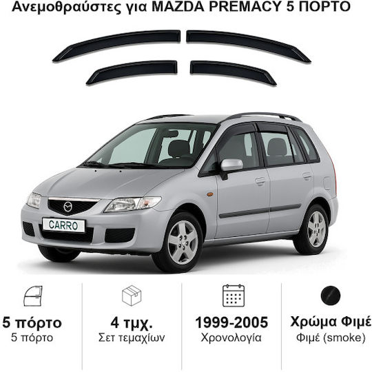 Heko Set of Windbreakers Front and Rear Car Dark Fime for Mazda Premacy 4pcs