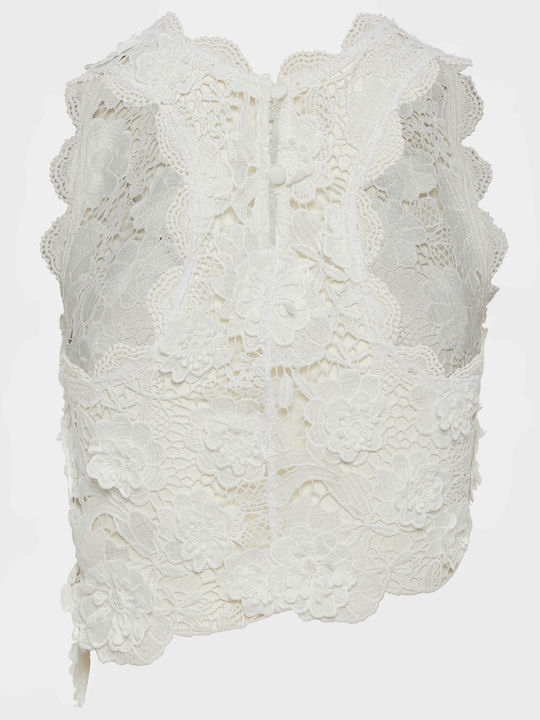 Women's Blouse with Lace Floral White