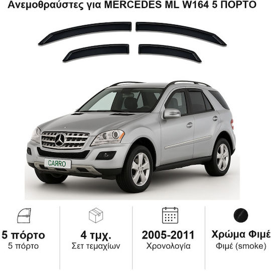 Heko Set of Windbreakers Front and Rear Car Dark Fime for Mercedes-Benz ML / M Class 4pcs