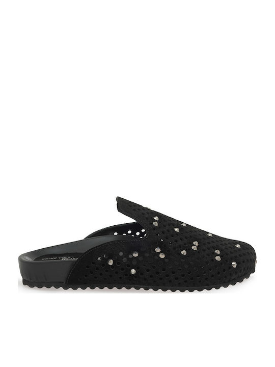 Flat Leather Mules In Black Colour