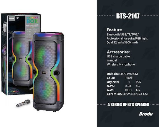 Karaoke Speaker with Wireless Microphone and Lighting Effects BTS-2147 721476 Black