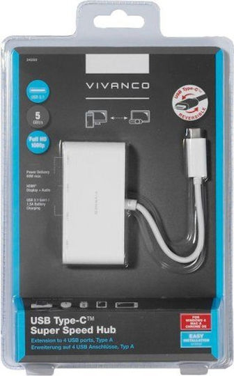 Vivanco Hub431usbin Hub 4 Θυρών USB 3.1 με σύνδεση USB-C Χρυσό