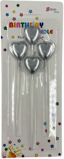 Set Heart Candles 4 Pieces Silver