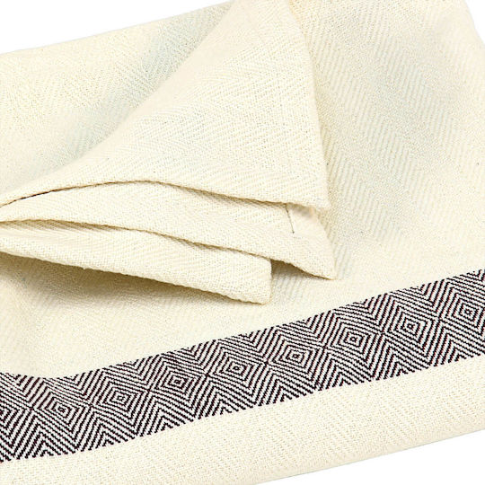 Bodhi Cotton Yoga Blanket In Herringbone Ecru
