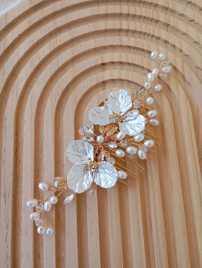 Dekoratives Haarzubehör In Goldfarbe Mit Blumen Und Perlen
