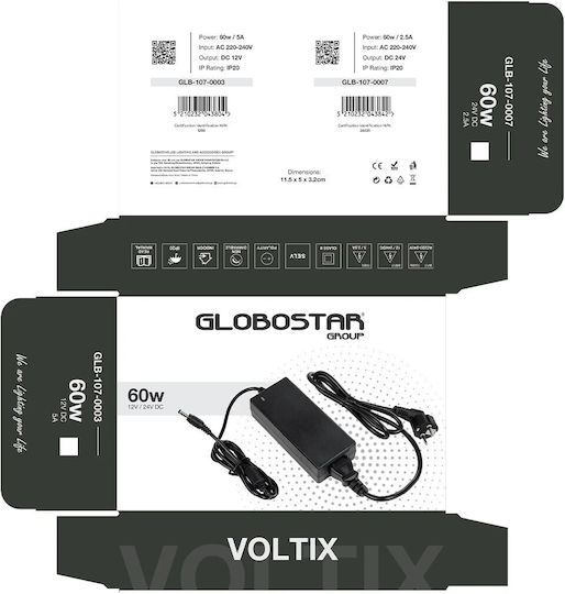 GloboStar Adjustable Dimmable LED Power Supply IP20 Power 60W with Output Voltage 24V