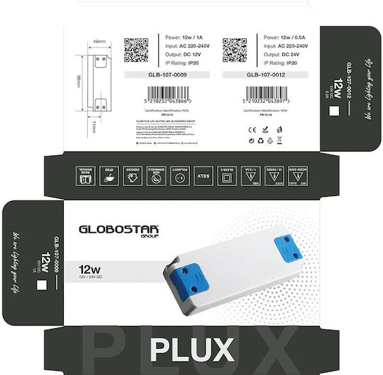 GloboStar Adjustable Dimmable LED Power Supply IP20 12W with Output Voltage 12V