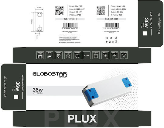 GloboStar Adjustable Dimmable LED Power Supply IP20 36W with 12V Output
