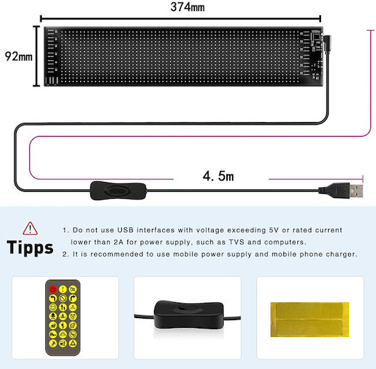 GloboStar Плъзгаща се LED табела Едностранна Водоустойчива 64x16cm RGB