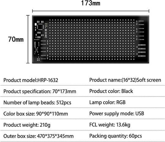 GloboStar Scrollende LED-Schild Einseitig Wasserdicht 32x16cm RGB