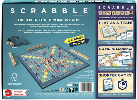 Επιτραπέζιο Παιχνίδι Scrabble 2 Σε 1 για 2-4 Παίκτες 8+ Ετών JGR61 (EN) Mattel