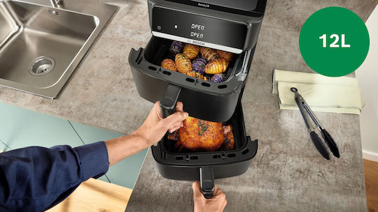 Bosch Series 6 Mafd661b4 Air Fryer με Διπλό Αποσπώμενο Κάδο 12lt Μαύρο