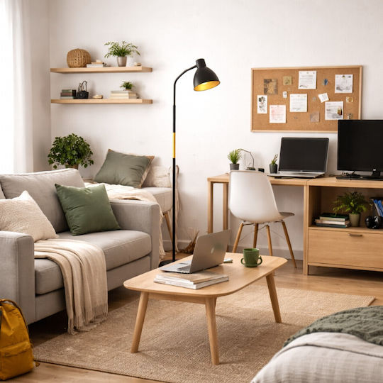 VenCore Floor Lamp H150xL23cm with Socket for E27 Bulb Gold