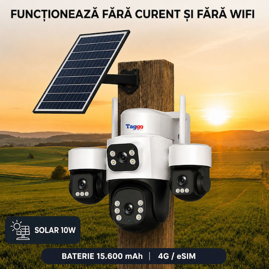 Taggo TAGGO-PRO-Q50-1PANOU IP Cameră de Supraveghere 4G 15MP Impermeabilă cu Baterie cu Comunicare Bidirecțională și Obiectiv 1.6mm