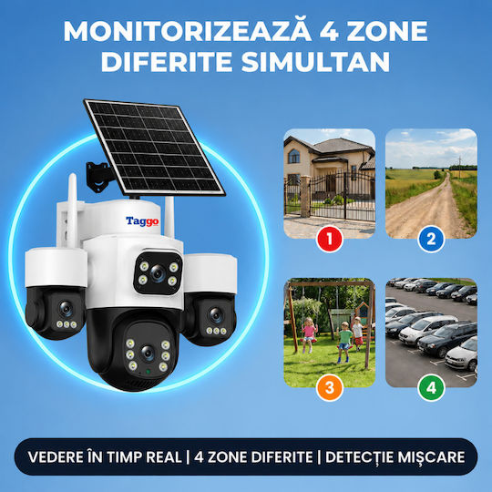 Taggo TAGGO-PRO-Q50-1PANOU IP Cameră de Supraveghere 4G 15MP Impermeabilă cu Baterie cu Comunicare Bidirecțională și Obiectiv 1.6mm