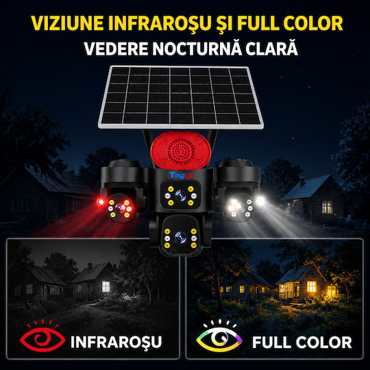 Taggo PRO-Q70 IP Cameră de Supraveghere Quad 4G 15MP Impermeabilă cu Baterie cu Comunicare Bidirecțională și Obiectiv de 1.6mm