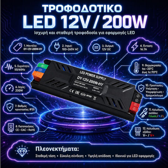 VenCore LED Power Supply Power 200W With Output Voltage 12V