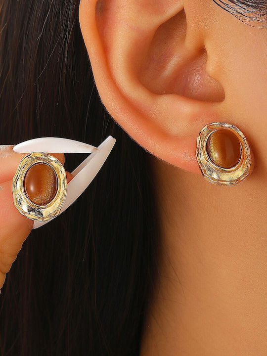 FantazyStores Earrings Made Of Gold Plated Steel Brown FantazyStores Earrings Made Of Gold Plated Steel Brown