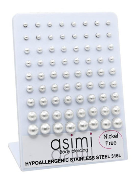 Asimi Body Piercing Σκουλαρίκια από Ατσάλι με Πέρλες Asimi Body Piercing Σκουλαρίκια από Ατσάλι με Πέρλες
