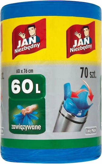 Jan Niezbędny Müllsäcke mit 60 l Fassungsvermögen mit Griffen 70 Stück Blau
