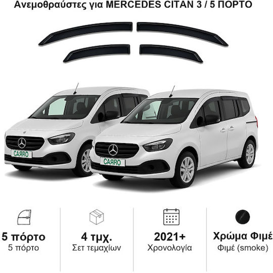 Heko Σετ Ανεμοθραύστες Αυτοκινήτου Μπροστινοί και Πίσω Σκούρο Φιμέ για Mercedes-Benz Citan 2 2021 3/5D 4τμχ