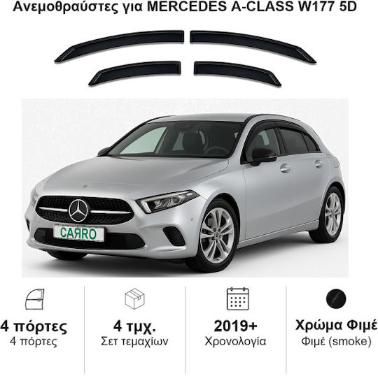 Heko Set of Windbreakers Front and Rear Car Dark Fime for Mercedes-Benz A Class 4pcs