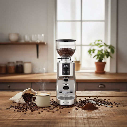 Rohnson Electric Coffee Grinder 260W with 350gr Capacity and 100 Grind Levels Silver