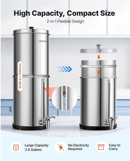 Vevor Double Countertop Water Filter System with Faucet and Replacement Filter ZLLSXT15GALHC7FIG001V0