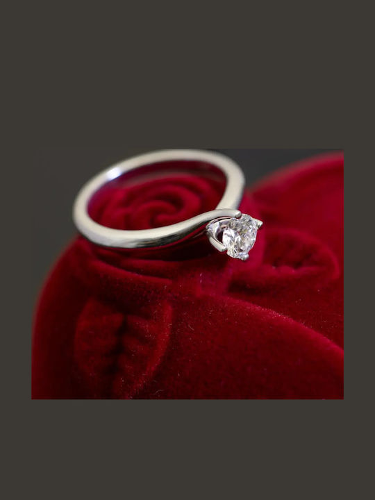 Single Stone Ring In 14K White Gold With Synthetic Diamond