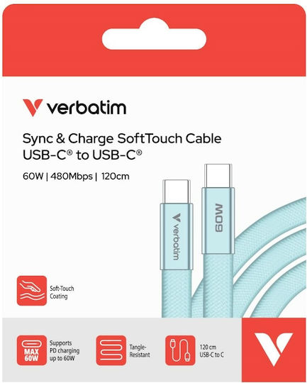 Verbatim USB 2.0 Cable USB-C Male - USB-C 60W PD Blue 1.2m 30273