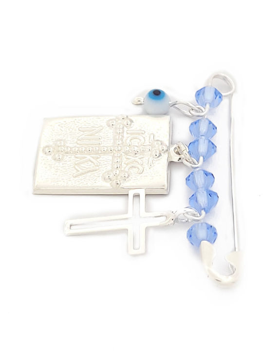 Children's Safety Pin Charm Silver With Cross And Constantine Coin For Boy