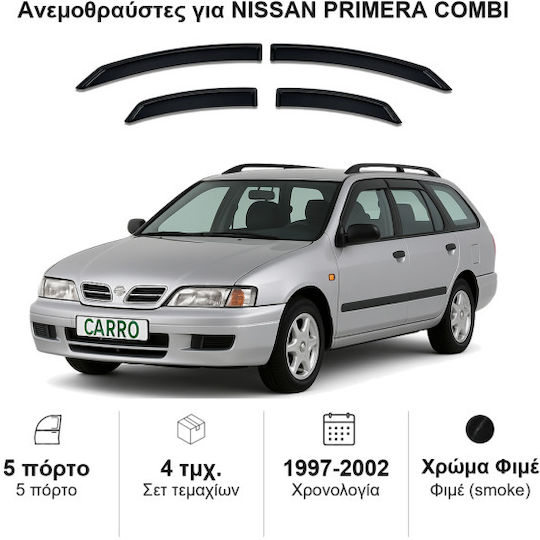 Heko Set of Windbreakers Front and Rear Car Dark Fime for Nissan Primera 4pcs