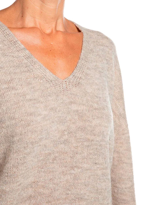 Damen Langärmeliges Pullover mit V-Ausschnitt Beige
