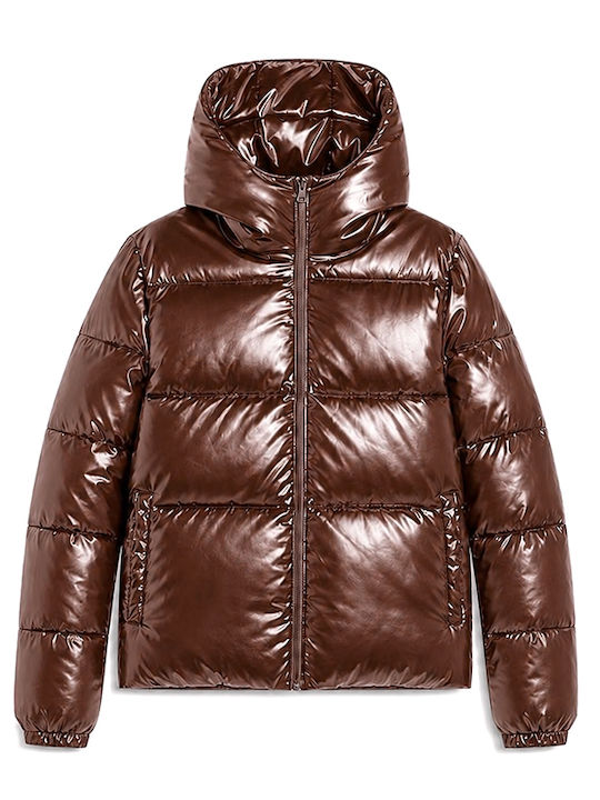 Дълго Дамско Puffer Яке за Зима Кафяв