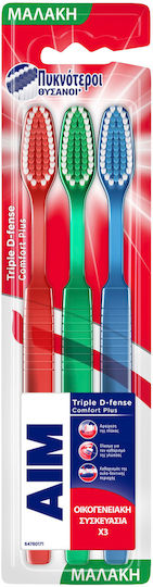 AIM Triple D-fense Comfort Plus Zahnbürste Weich Red - Green - Blue 3Stück