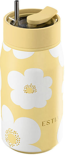 Estia Lens Save The Aegean Thermos Bottle Stainless Steel BPA Free 360ml Yellow Daisy with Straw