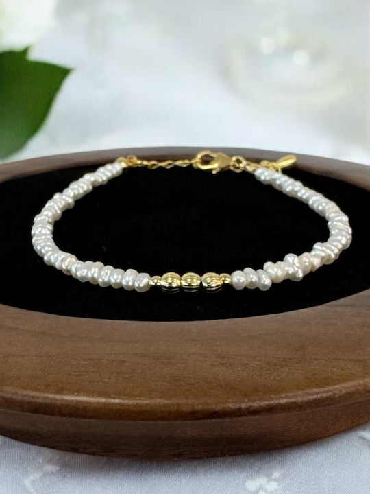 Ezera Damen Armband Kette aus Silber Vergoldet mit Perlen 16,5cm