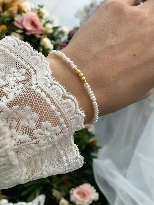 Ezera Damen Armband Kette aus Silber Vergoldet mit Perlen 16,5cm