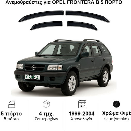Heko Set of Windbreakers Front and Rear Car Dark Fime for Opel Frontera 4pcs