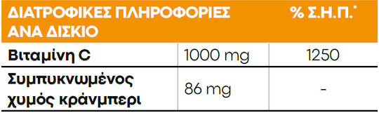 Lanes Vitamin C Eff Vitamin for Immune System Boost, the Skin & Antioxidant Action 1000mg Cranberry 20 eff. tabs