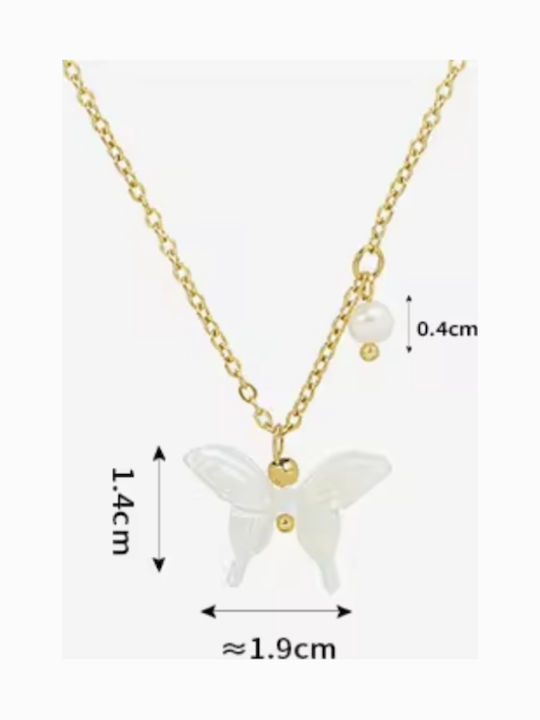 Ezera Colier Cu Design Fluture Din Oțel Plăcut Cu Aur Cu Mărgele