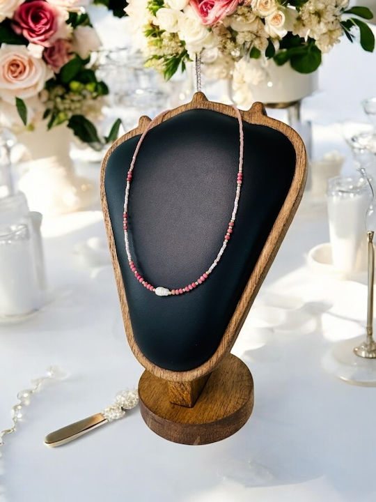Ezera Choker cu Design Inimă din Argint Plăcut Cu Aur cu Mărgele Roz