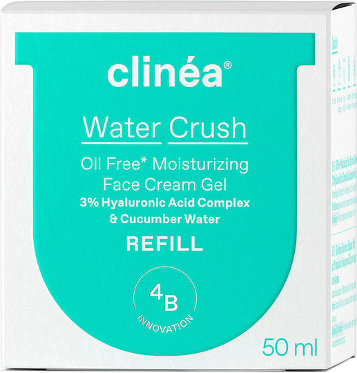 Clinea Water Crush Light Refill 48h Moisturizing and Regulating Day Face Cream with Hyaluronic Acid and Prebiotics 50ml