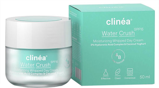 Clinea Water Crush Light 48ωρη Κρέμα Προσώπου Ημέρας με SPF15 για Ενυδάτωση & Ρύθμιση Λιπαρότητας με Υαλουρονικό Οξύ & Πρεβιοτικά 50ml