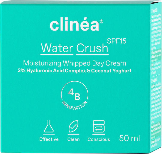 Clinea Water Crush Light 48ωρη Κρέμα Προσώπου Ημέρας με SPF15 για Ενυδάτωση & Ρύθμιση Λιπαρότητας με Υαλουρονικό Οξύ & Πρεβιοτικά 50ml