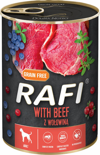 Rafi Hrana Umedă Pentru Câini în Conservă Dietă cu Carne de Vită și Carne Fără Cereale 12x400gr